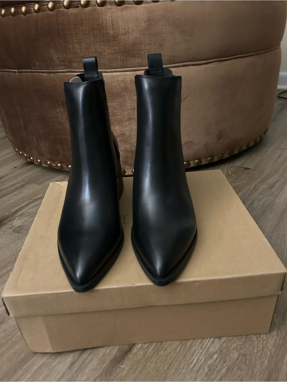 Steve Madden Black Genuine Leather Pointed Toe Ankle Boots